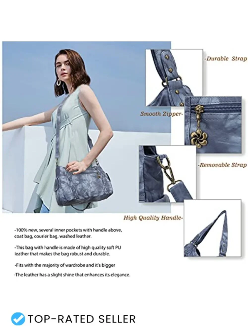 PU Leather Hobo Tote Crossbody Shoulder Bag Ladies Handbag Purse (NO COLOR)